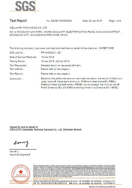 Chine WELLMARK PACKAGING CO.,LTD. Certifications